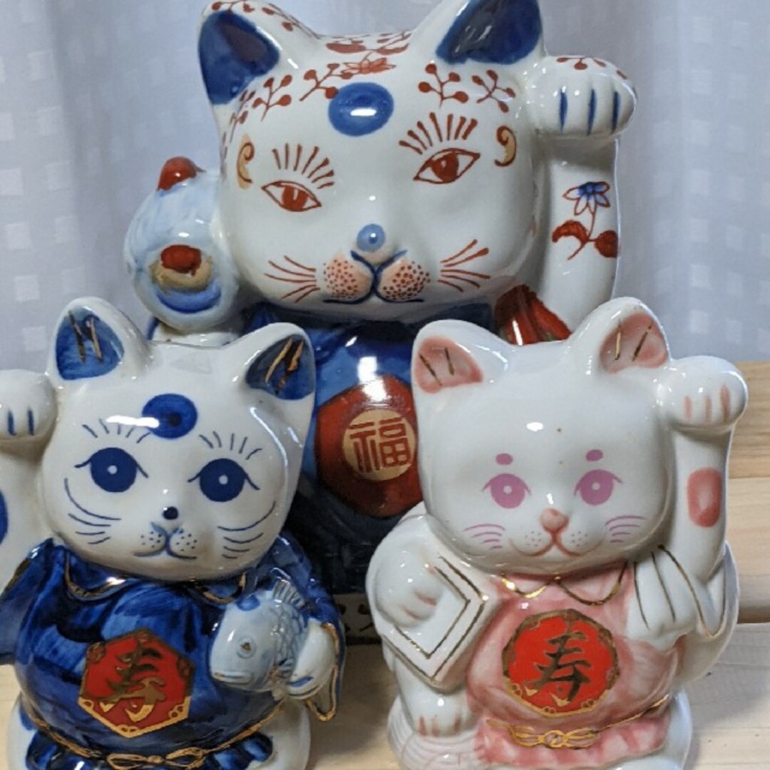 伊万里焼招き猫★七福神招き猫3個セット