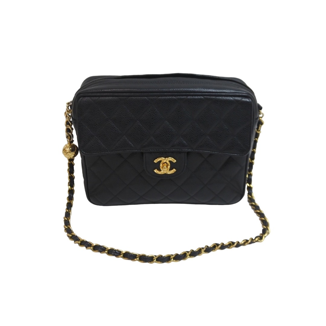 CHANEL シャネル ショルダーバッグ チェーン マトラッセ ココボール ブラック キャビアスキン ゴールド金具 美品  54987