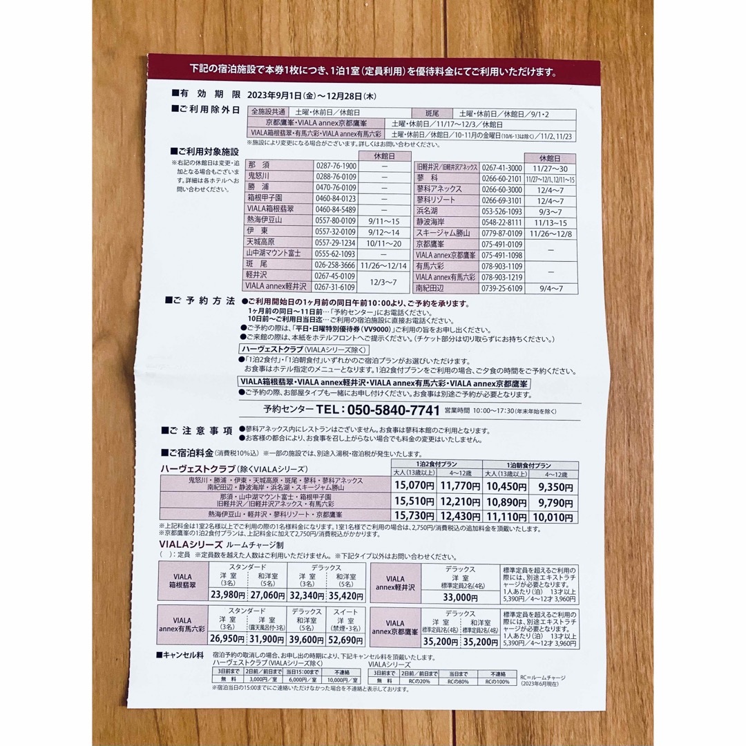 東急ハーヴェスト　平日、日曜日　特別優待券 チケットの優待券/割引券(宿泊券)の商品写真