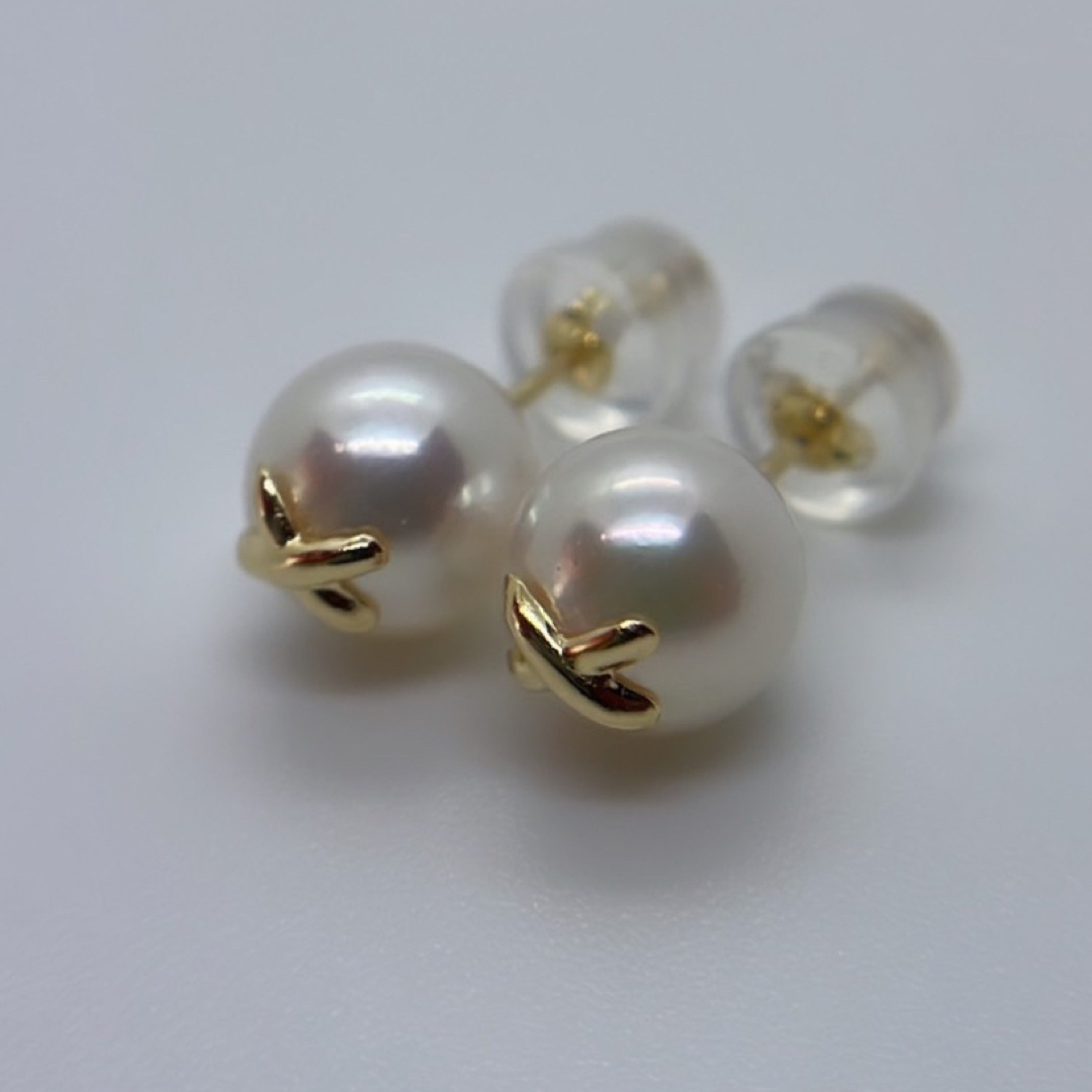 あこや真珠 7.5mm 18金 ピアス バツ バッテン-