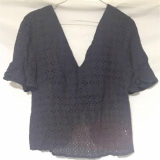 メルロー(merlot)のレディース　トップス　merlot メルロー　ネイビー　レース　半袖　(シャツ/ブラウス(半袖/袖なし))