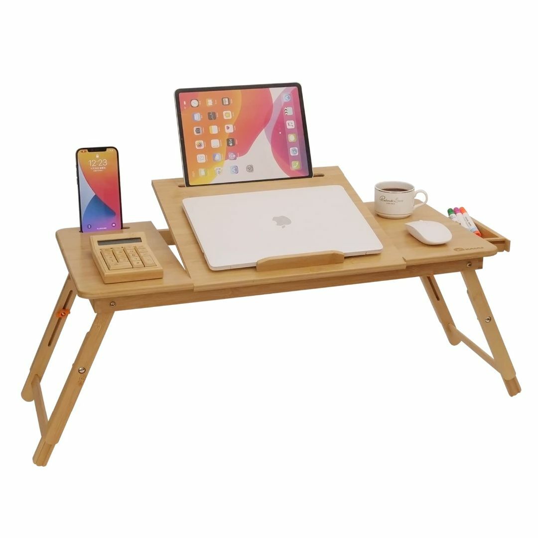 OIWAI ノートパソコンデスク ベッドテーブル 折りたたみ 木製 PCスタンド