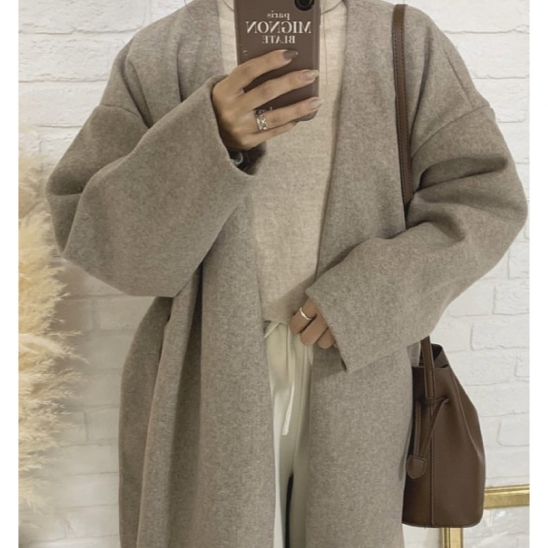 【美品】BLATE ノーカラーコート ロングコート リボン付きコート
