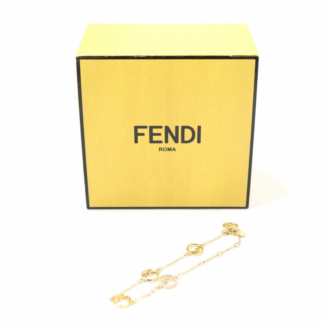 極美品★FENDI フェンディ 8AG7366DMF089U エフ イズ フェンディ ストーン付き チェーンブレスレット／アクセサリー ゴールド 伊製 箱付き