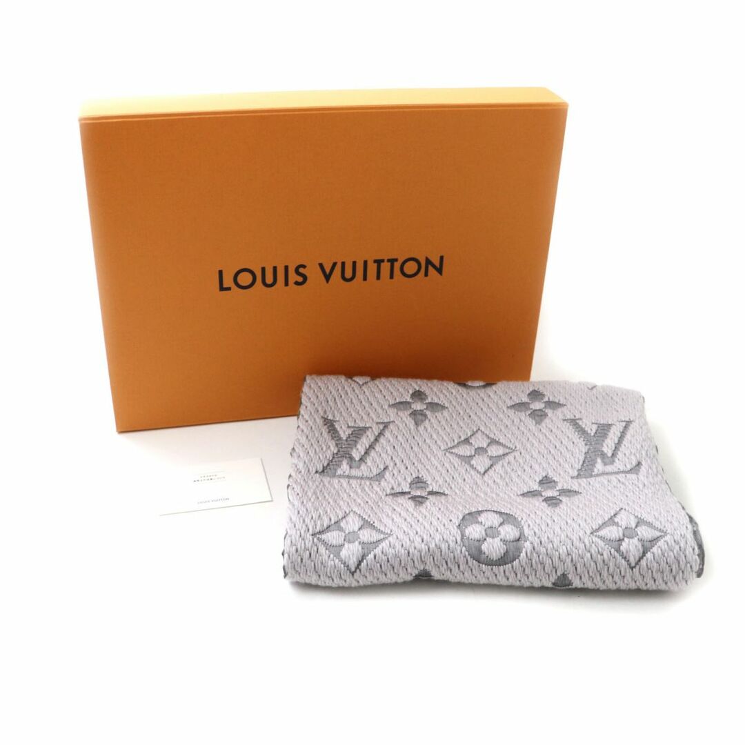 極美品★正規品 LOUIS VUITTON ルイヴィトン M74742 エシャルプ ロゴマニア モノグラム シルク混 ニットマフラー グリペルル 伊製 箱付き　h09-st30331-242