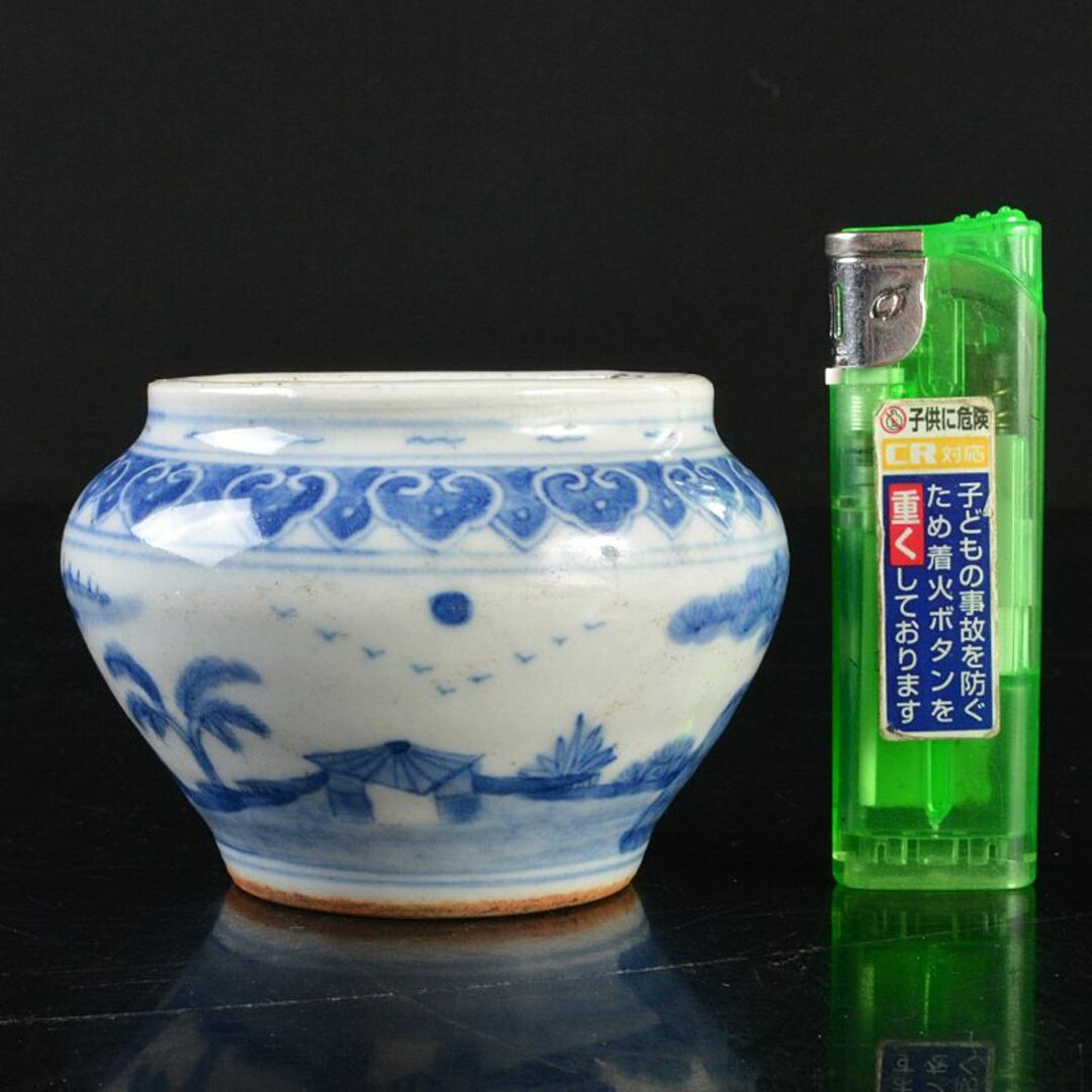 中国 青花山水人物文 小壷 C R6412E 中国 青花山水人物文 小壷 C R6412E