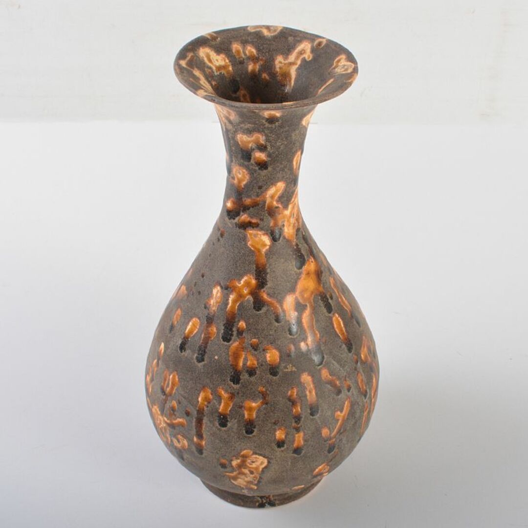 中国　玳玻釉　玉壷春瓶　花瓶　V　R6424陶芸