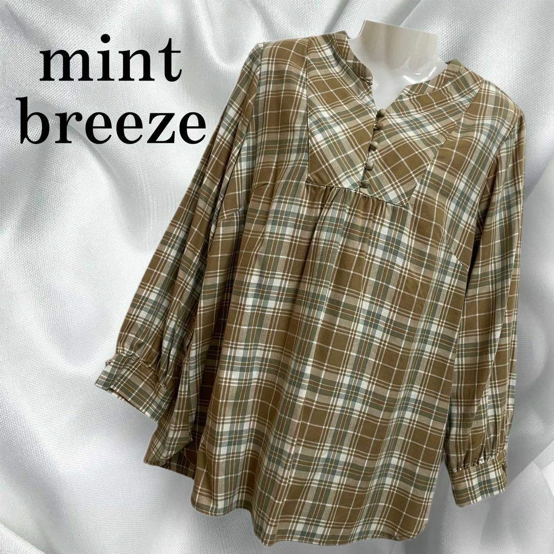 MINT BREEZE(ミントブリーズ)の【新品未使用】mint breeze チェック ブラウス ベージュ M レディースのトップス(シャツ/ブラウス(長袖/七分))の商品写真