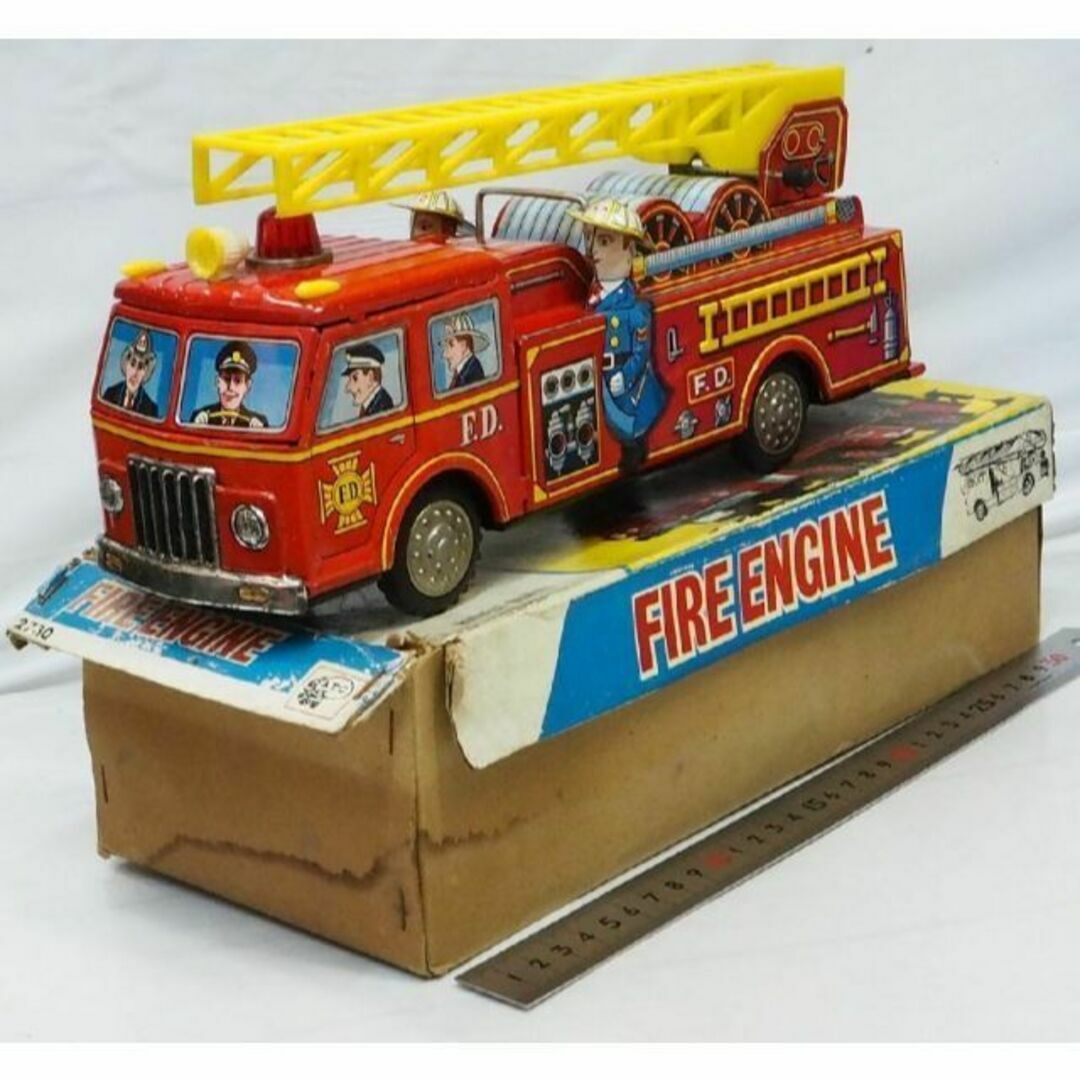 旭玩具【ファイヤーエンジン ハシゴ消防車】当時物ブリキ玩具 TIN TOY 箱付