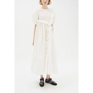 セシリーバンセン(CECILIE BAHNSEN)のCecilie Bahnsen CHLOE Dress ホワイトドレス(ロングワンピース/マキシワンピース)