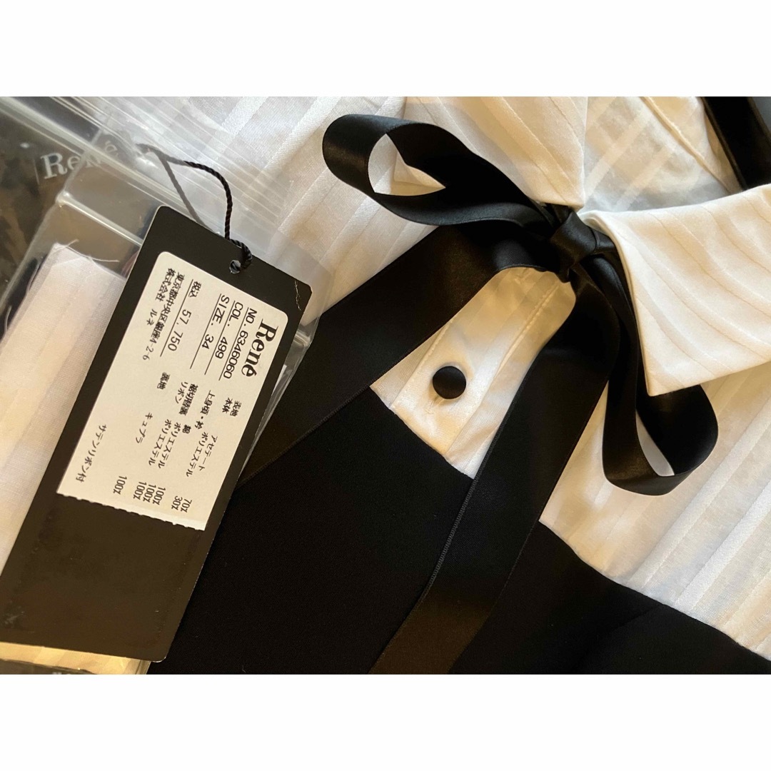 René(ルネ)の白×黒リボン付ワンピース レディースのワンピース(ひざ丈ワンピース)の商品写真