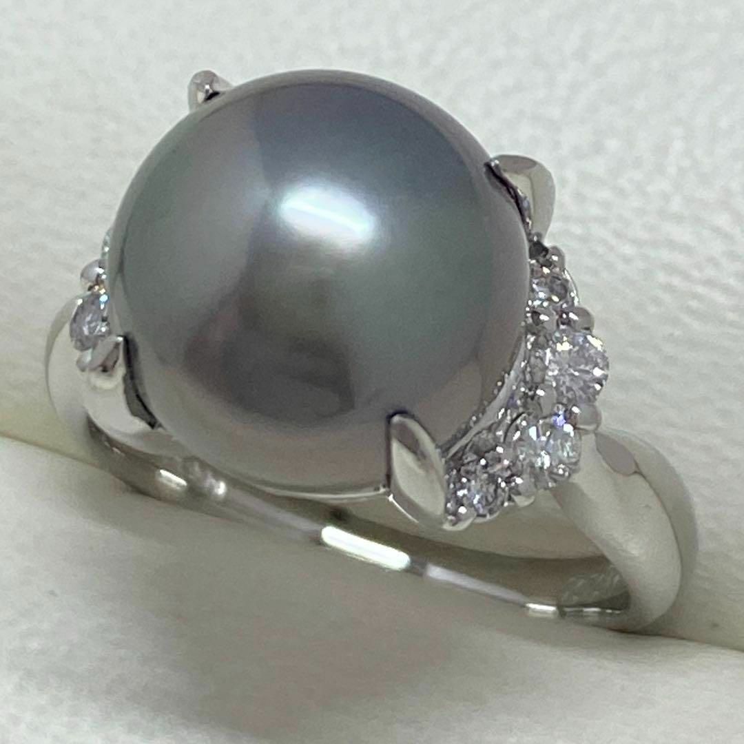 Pt900 黒蝶真珠リング 11.0mm D0.22ct 鑑別書付き タヒチの通販 by