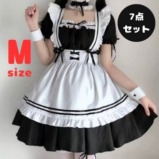 メイド服　ハロウィン　ロリータ　コスプレ　ゴスロリ　タイツ付き　コスチューム　M(衣装一式)