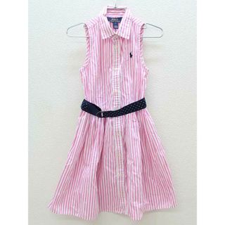 ラルフローレン(Ralph Lauren)の▽ラルフローレン/Ralph Lauren▽120cm ノースリーブシャツワンピース 白×ピンク ベルト付き【中古】子供服 キッズ kids 女の子 夏 906032(ワンピース)