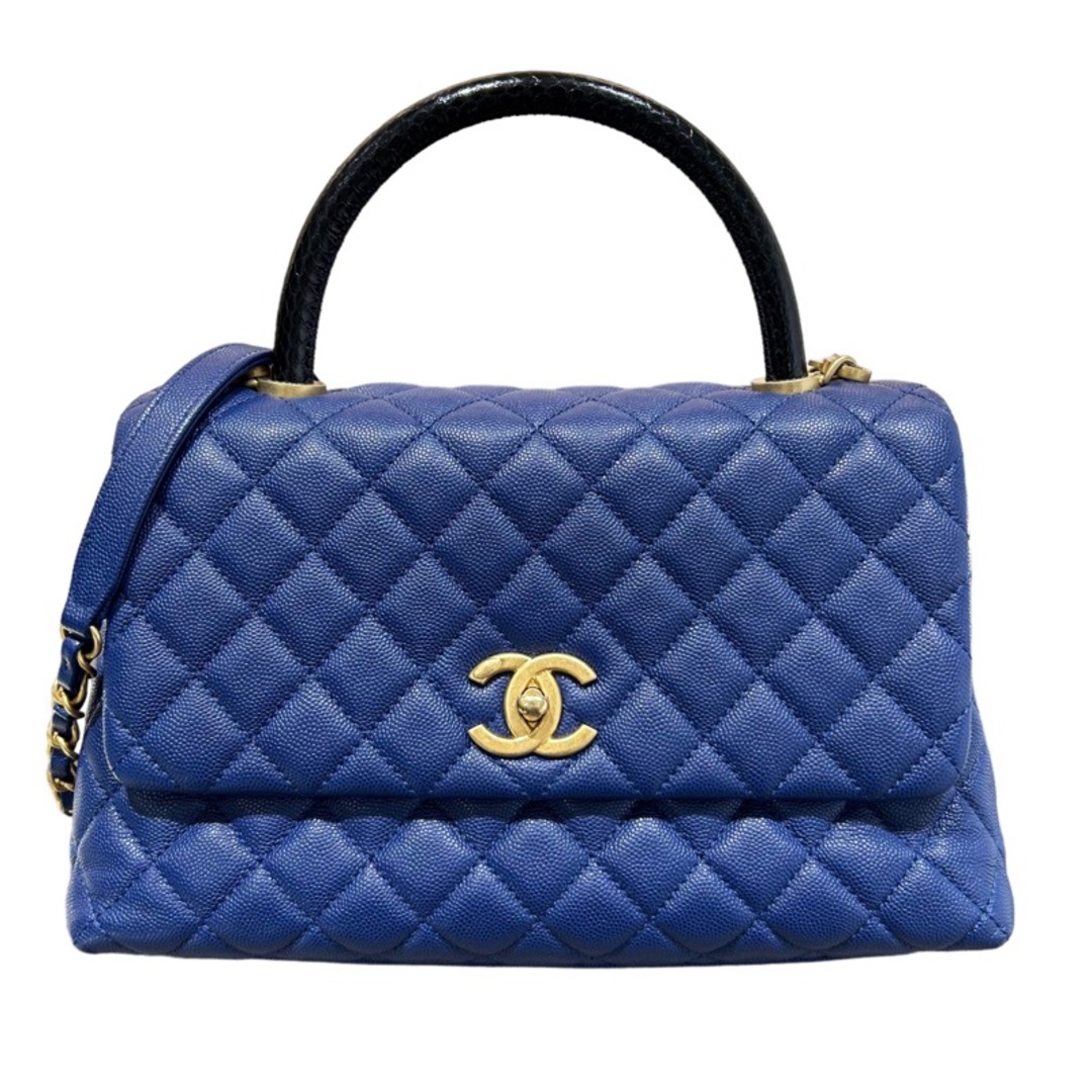 シャネル CHANEL ココハンドル29 ブルー キャビアスキン/パイソン レディース ハンドバッグ