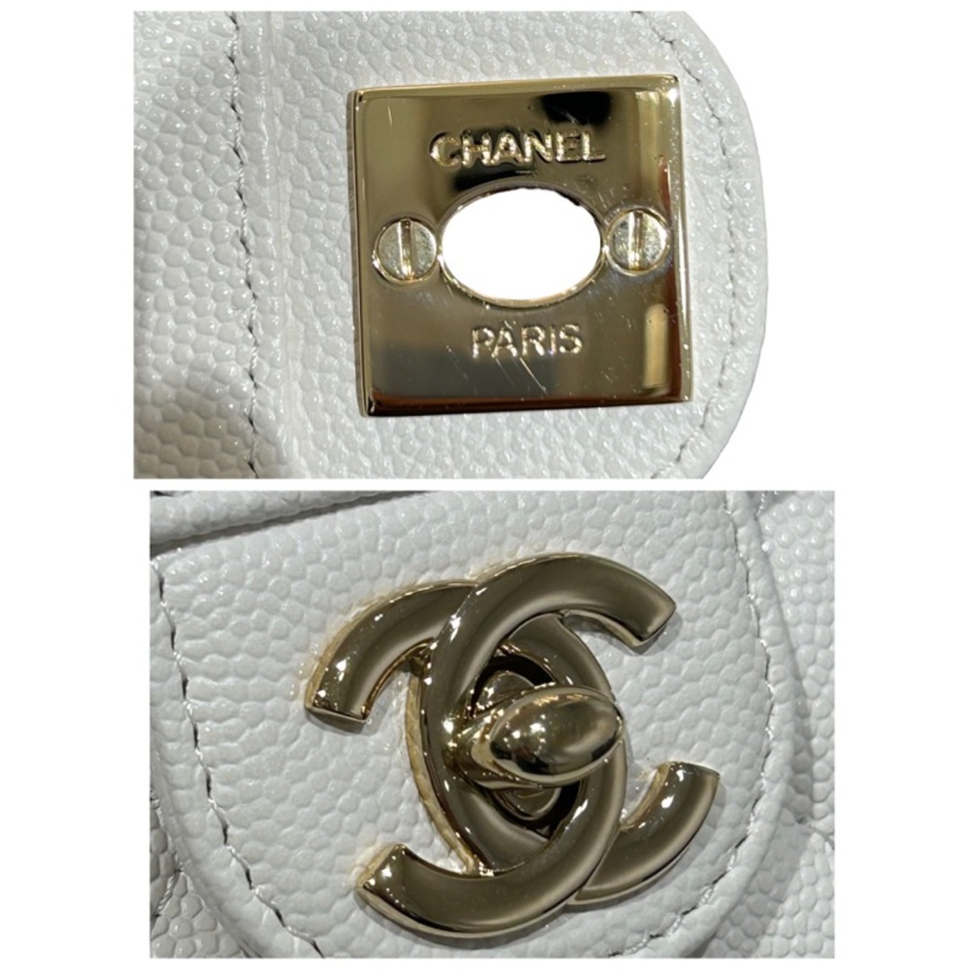 シャネル CHANEL チェーンショルダー ホワイト キャビアスキン レディース ショルダーバッグ