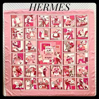 エルメス(Hermes)の【6日まで値下げ】エルメス カレ90 シルクスカーフ  パリの職人たち ピンク(バンダナ/スカーフ)