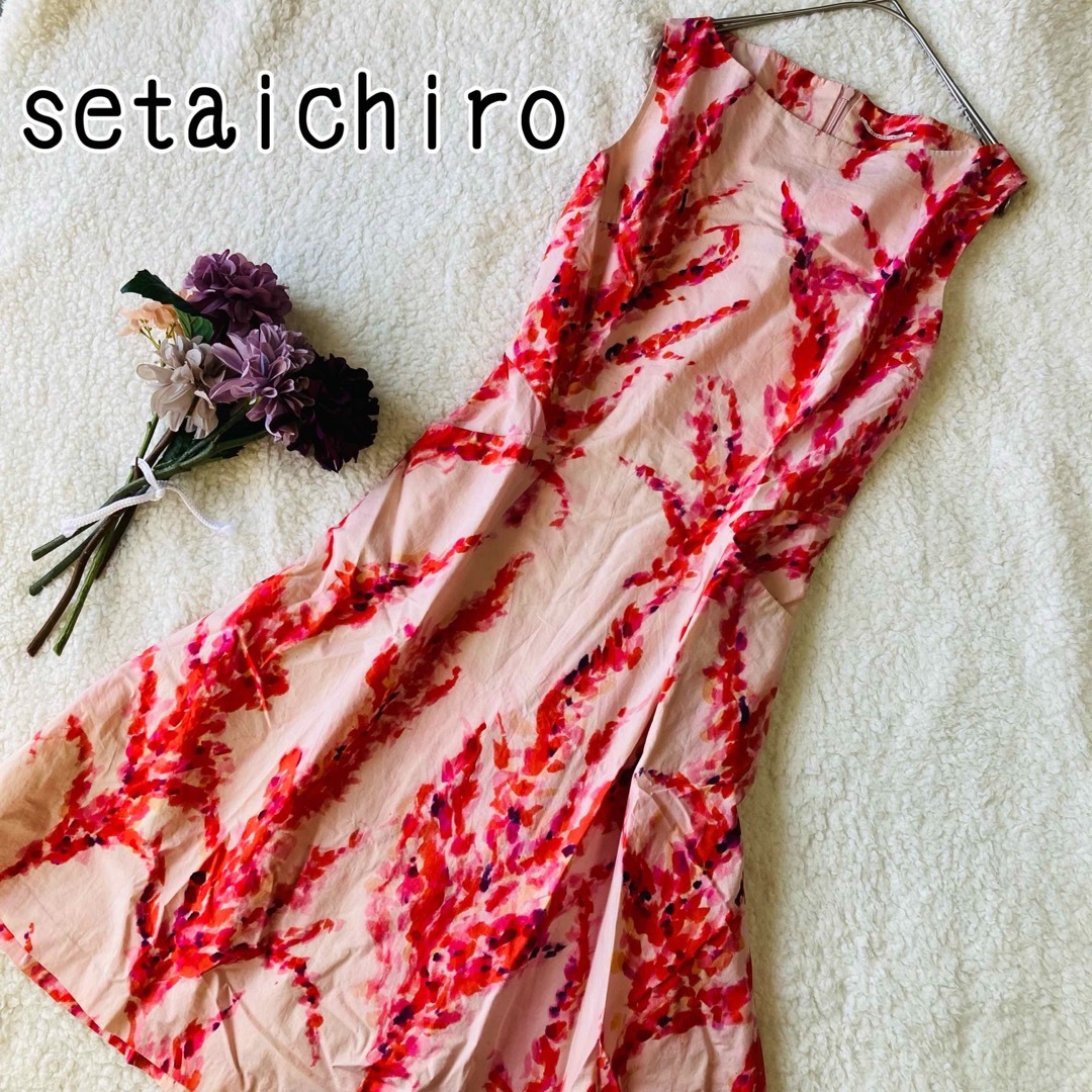 seta ichiro(セタイチロウ)のsetaichiro セタイチロウ　ひざ丈　総柄　ワンピース　M レディースのワンピース(ひざ丈ワンピース)の商品写真