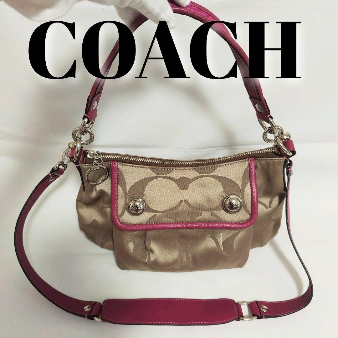 COACH(コーチ)のCOACH コーチ ハンドバック シグネチャー 2way カーキ ラズベリー レディースのバッグ(ショルダーバッグ)の商品写真