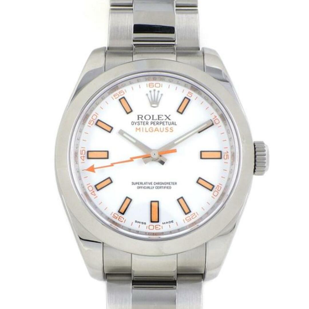 ロレックス Rolex 腕時計 オイスター パーペチュアル ミルガウス 116400 ルーレット刻印 ランダムシリアル 夜光針/インデックス オレンジインデックス ホワイト文字盤 白 オイスターブレス オイスタースチール 自動巻き 【箱・保付き】