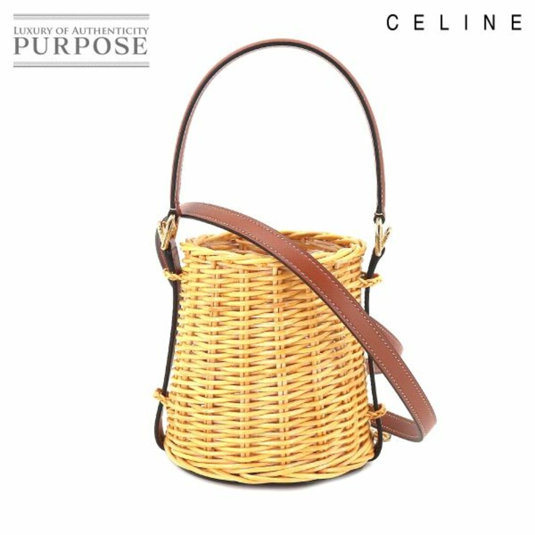 未使用 展示品 セリーヌ CELINE マイクロ バケット 2way ハンド ショルダー バッグ ウィッカー レザー タン　ベージュ VLP 90195683