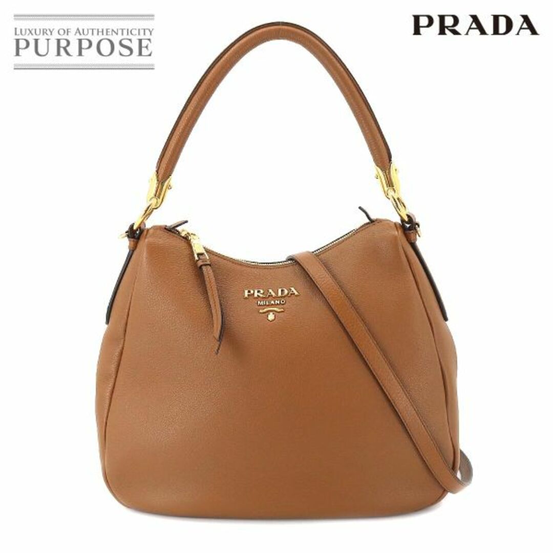 未使用 展示品 プラダ PRADA ワンショルダー 2way ハンド ショルダー バッグ レザー ブラウン ゴールド 金具 Shoulder Bag VLP 90195687バッグ