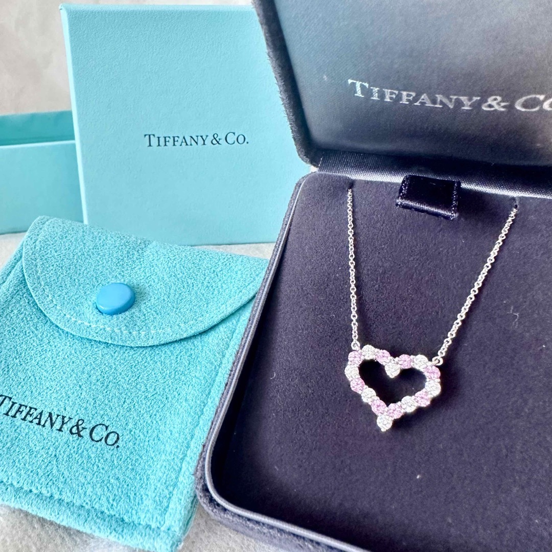 未使用Tiffanyダイヤモンド＆ピンクサファイヤPT950ハートネックレス