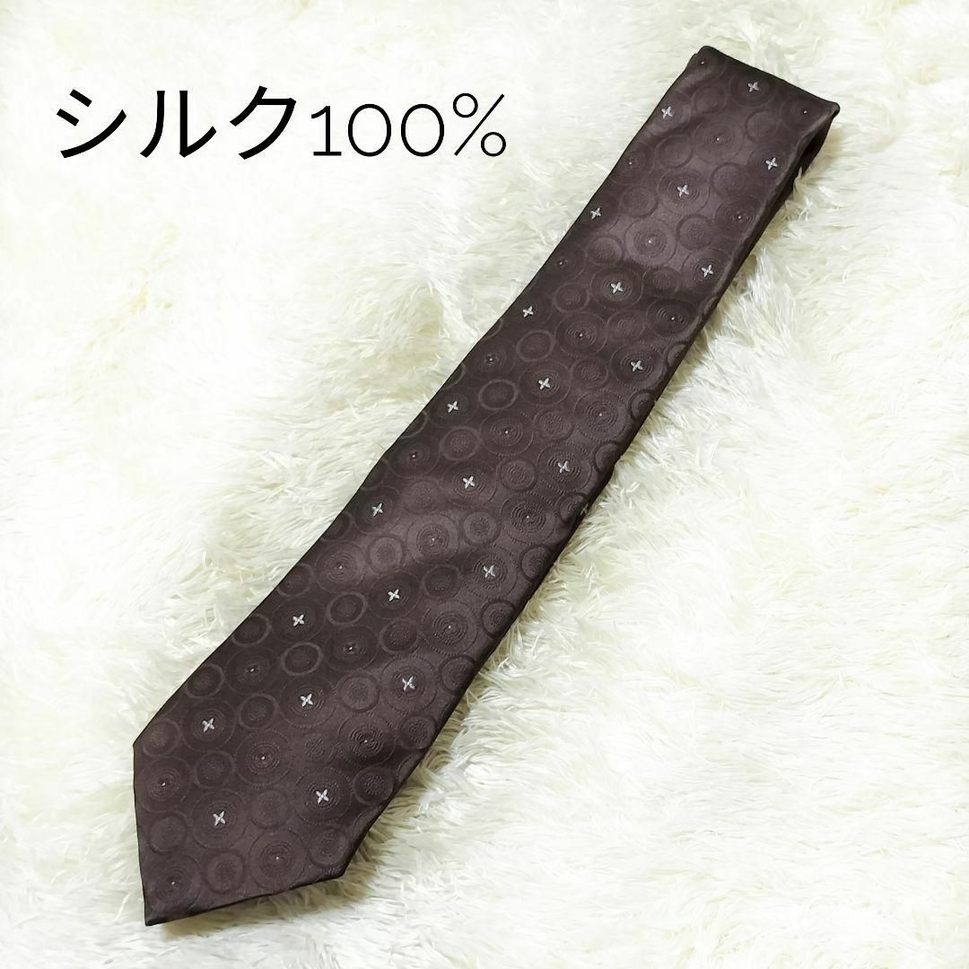 ルイヴィトン ネクタイ シルク100% ブラウン 光沢 ロゴ vuitton