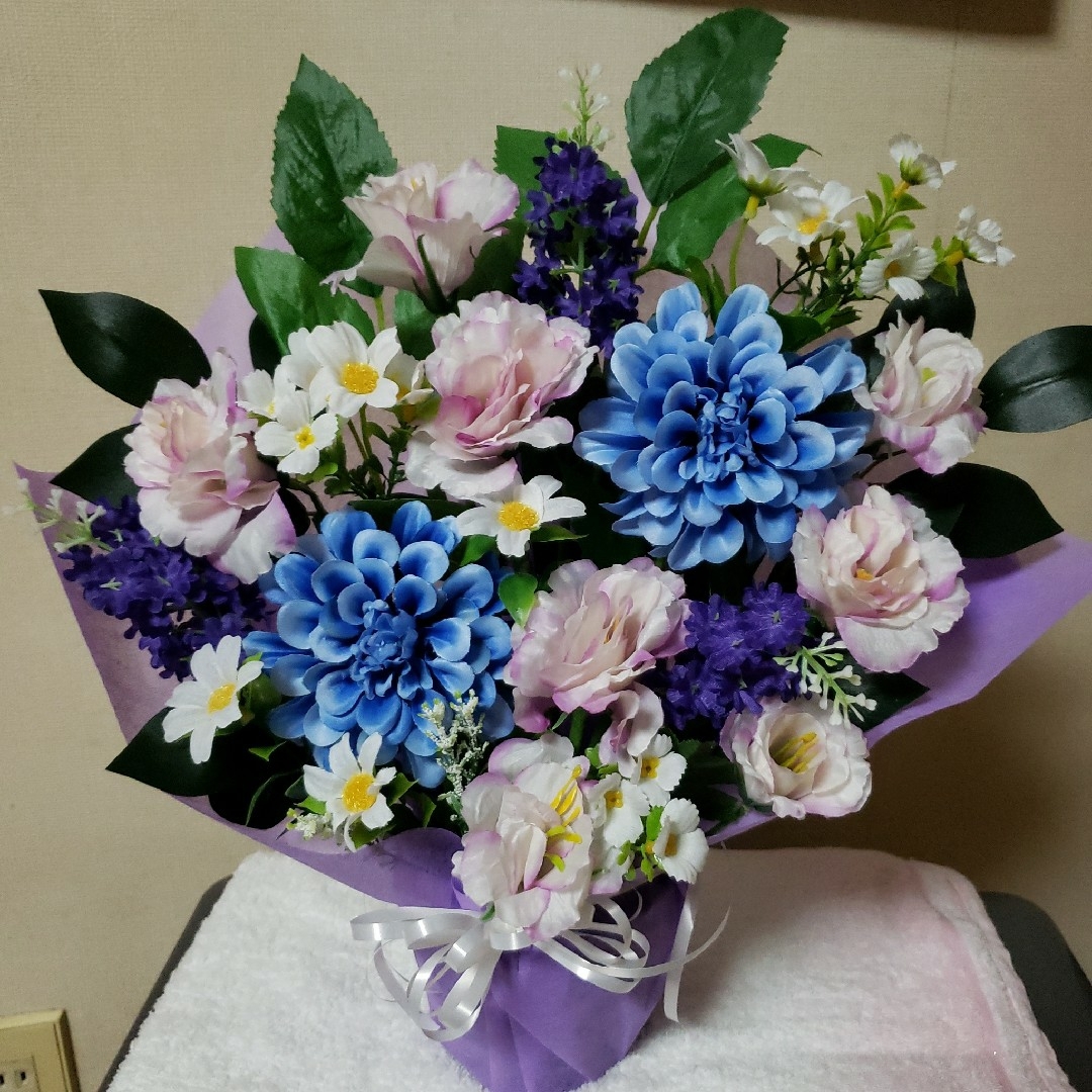 仏花　御供え花　造花　ブルーダリア　アレンジハンドメイド