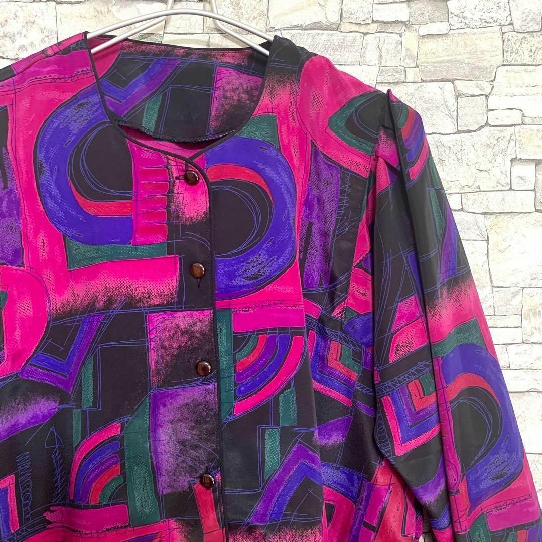 KOREA apparel 韓国アパレル デザイン総柄長袖ブラウス シャツ 紫 レディースのトップス(シャツ/ブラウス(長袖/七分))の商品写真