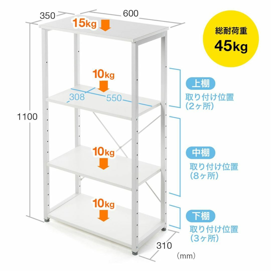 【色: ホワイト】サンワダイレクト デスクサイドラック 幅60×奥行35×高さ1