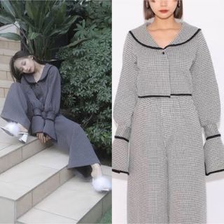 メルトザレディ セットアップ 千鳥格子 セーラー シャツ ワイドパンツ