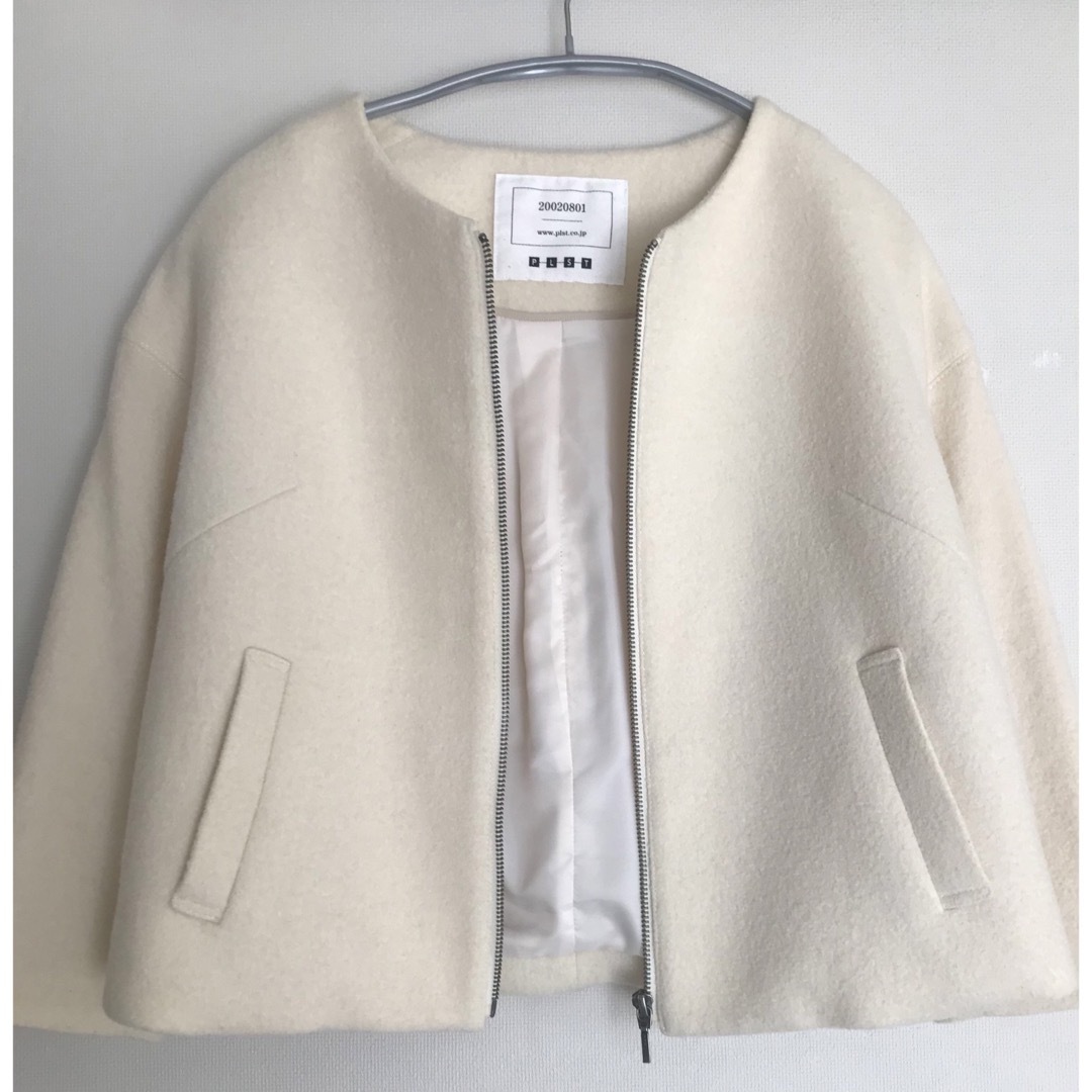 PLST ノーカラージャケット　アイボリー　jacket ivory 2