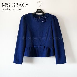 エムズグレイシー(M'S GRACY)のM'S GRACY*フラワーモチーフウール混トップス(カットソー(長袖/七分))