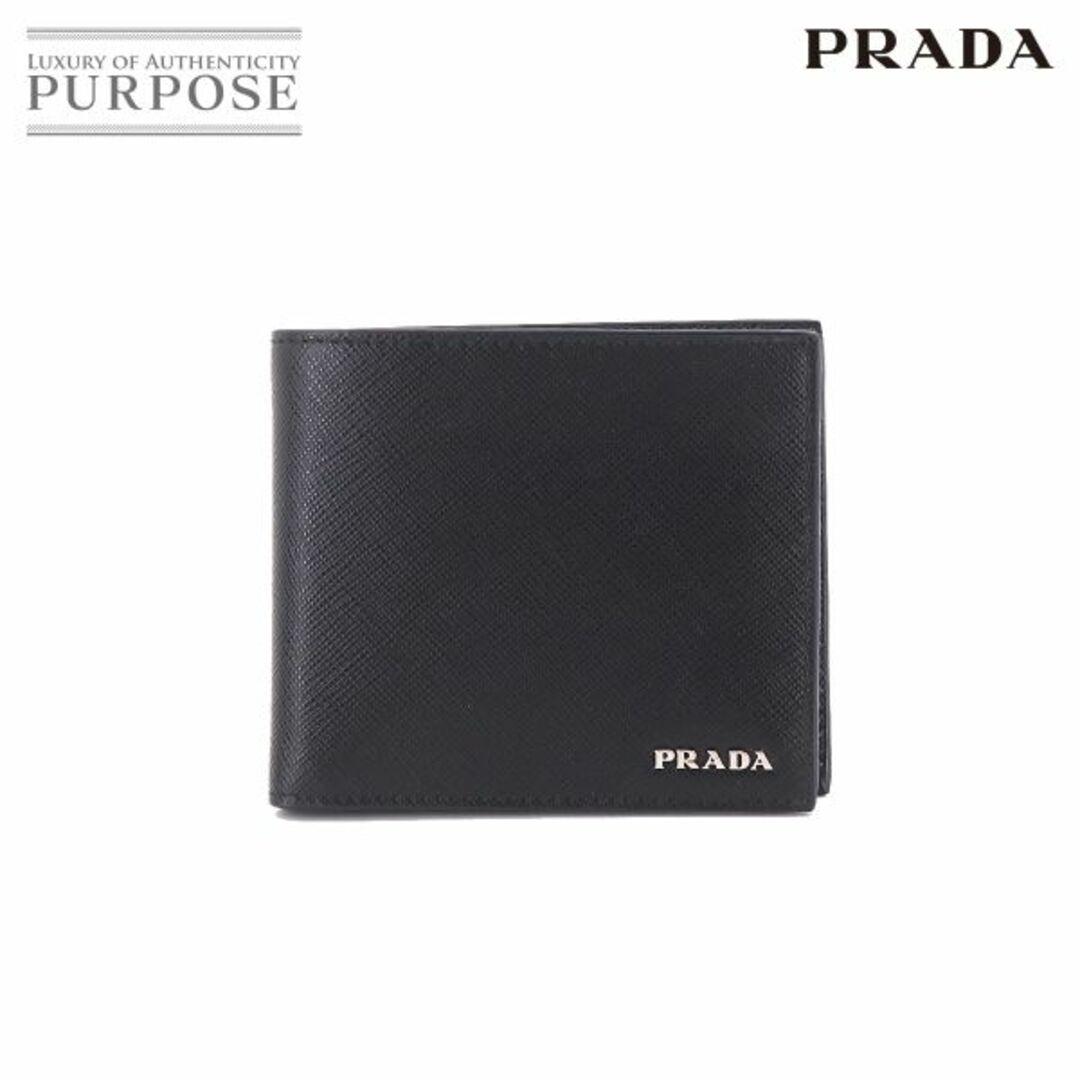 未使用 展示品 プラダ PRADA サフィアーノ 二つ折り 財布 レザー ネロ バルテイコ 2MO738 シルバー 金具 ブラック ネイビー VLP  90207725 | フリマアプリ ラクマ