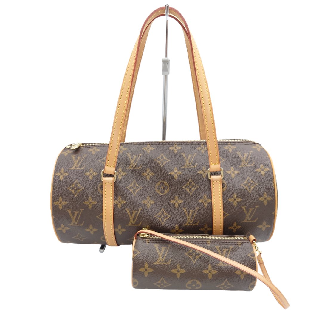 75cm奥行【毎週値下 限界価格に挑戦】 LV ルイヴィトン Louis Vuitton パピヨンGM ポーチ付 ハンドバッグ モノグラム ブラウン 茶色 レザー M51385 レディース メンズ 【 ABランク】送料無料 当店通常価格139,800円