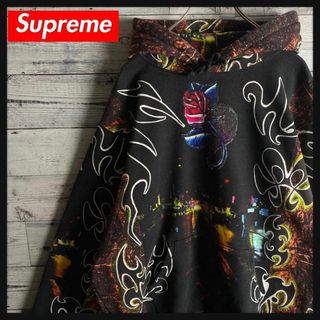 シュプリーム(Supreme)の【美品　希少モデル】シュプリーム☆ 総柄 人気 ブラックパーカー　即完売モデル(パーカー)