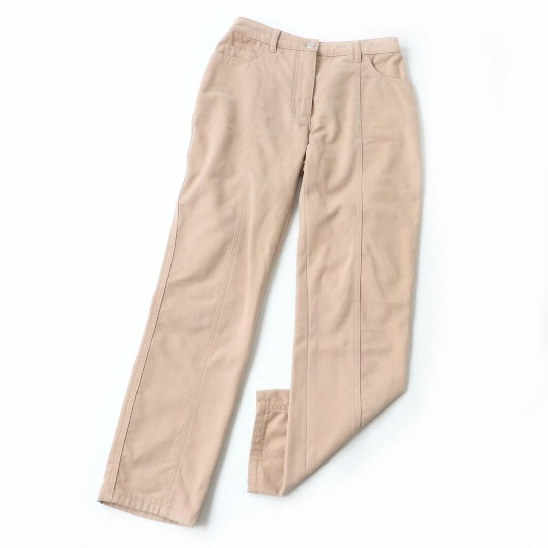 良品★CHANEL シャネル ヴィンテージ 01A ココボタン・レザーパッチ付き コットンパンツ/テーパードパンツ ピンクベージュ 40 イタリア製パンツ