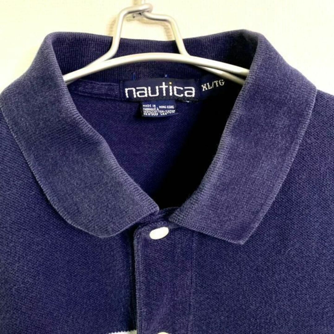 NAUTICA(ノーティカ)のNAUTICA ノーティカ ボーダーロゴ刺繍半袖ポロシャツ ネイビー XL メンズのトップス(ポロシャツ)の商品写真