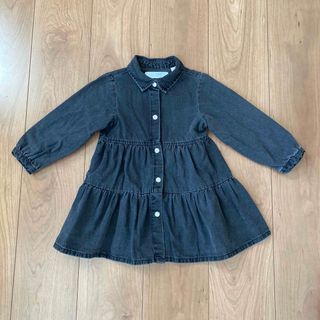 ザラキッズ(ZARA KIDS)のZARAkids ブラックデニム　フレアワンピース　92cm(ワンピース)