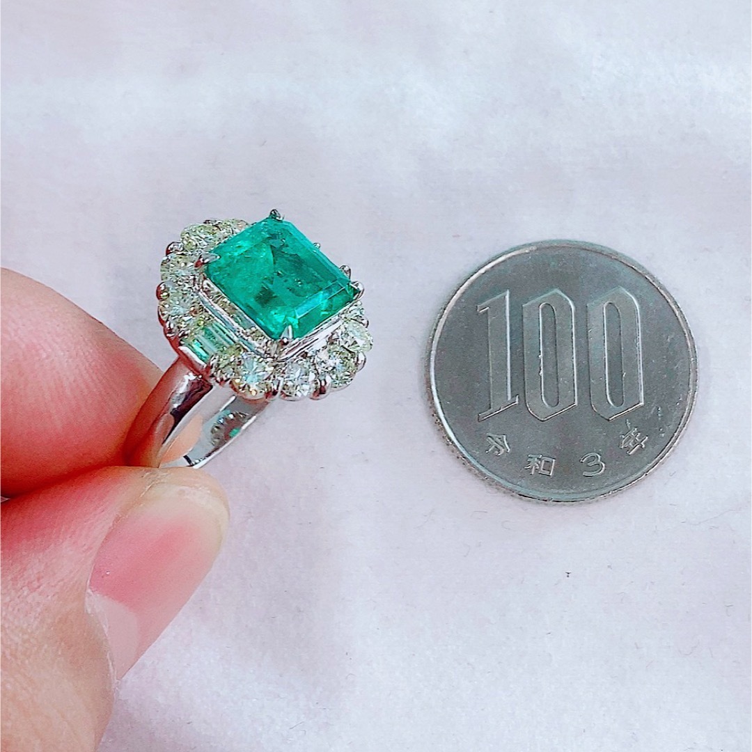 10.2g★3.27ct★✨エメラルド1.50ctダイヤモンドプラチナリング指輪 レディースのアクセサリー(リング(指輪))の商品写真