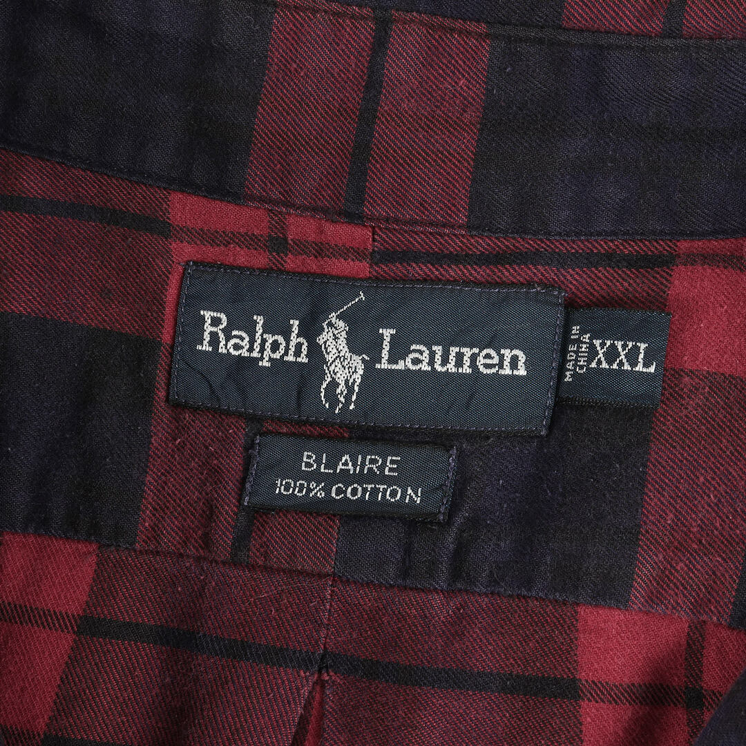 Ralph Lauren(ラルフローレン)のRALPH LAUREN ラルフローレン シャツ サイズ:XXL 90s ワンポイント刺繍 ブロックチェック コットン ボタンダウン 長袖 シャツ BLAIRE 90年代 古着 オールドラルフローレン ビッグサイズ レッド ブラック 赤黒 トップス カジュアルシャツ 【メンズ】【中古】 メンズのトップス(シャツ)の商品写真