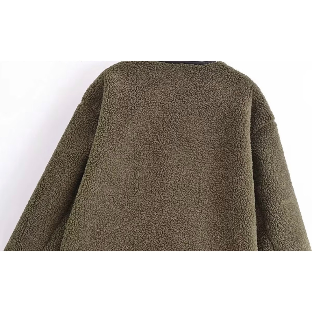 🤎10月新作🎻12582◆カーキ ボア ダッフルコート レディースのジャケット/アウター(ダッフルコート)の商品写真
