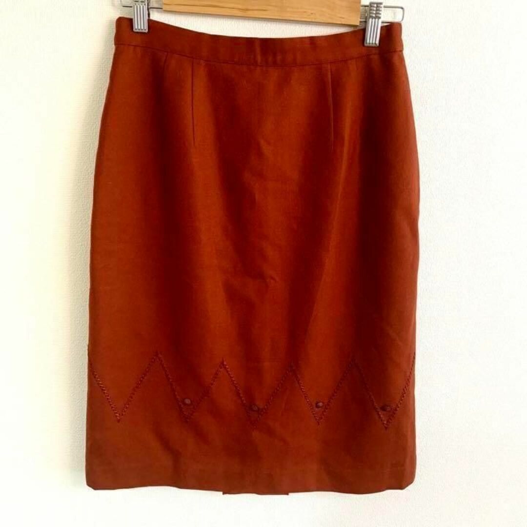 LADY RENOWN 台形膝丈ウールスカート ブラウン レディースのスカート(ひざ丈スカート)の商品写真