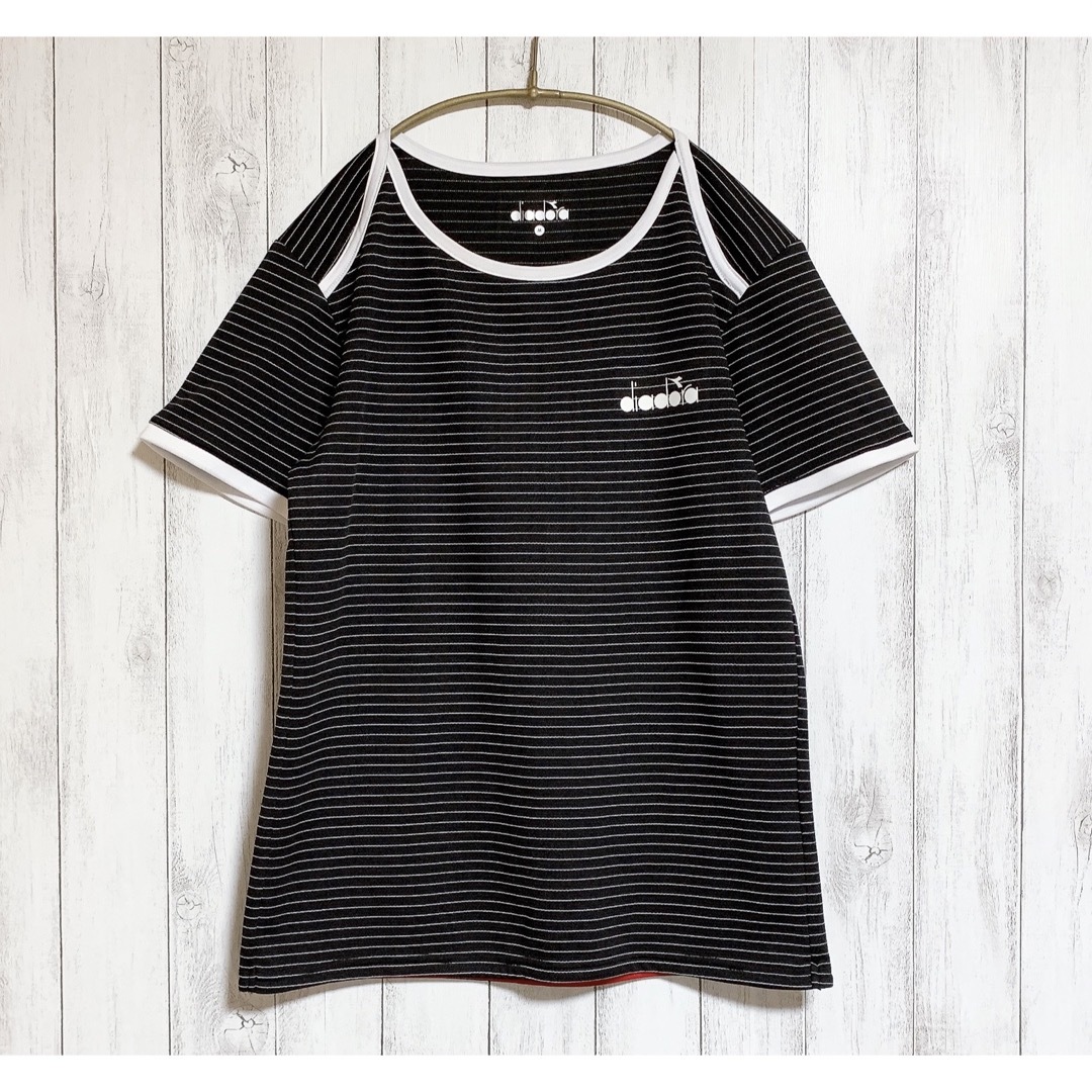 DIADORA(ディアドラ)の[美品] diadora テニスウェア ボーダーTシャツ スポーツ/アウトドアのテニス(ウェア)の商品写真