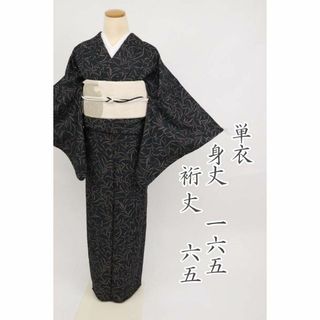 洗える着物 単衣 小紋 長尺 草花模様 ボタニカル 黒 普段着 化繊　9KB13(着物)