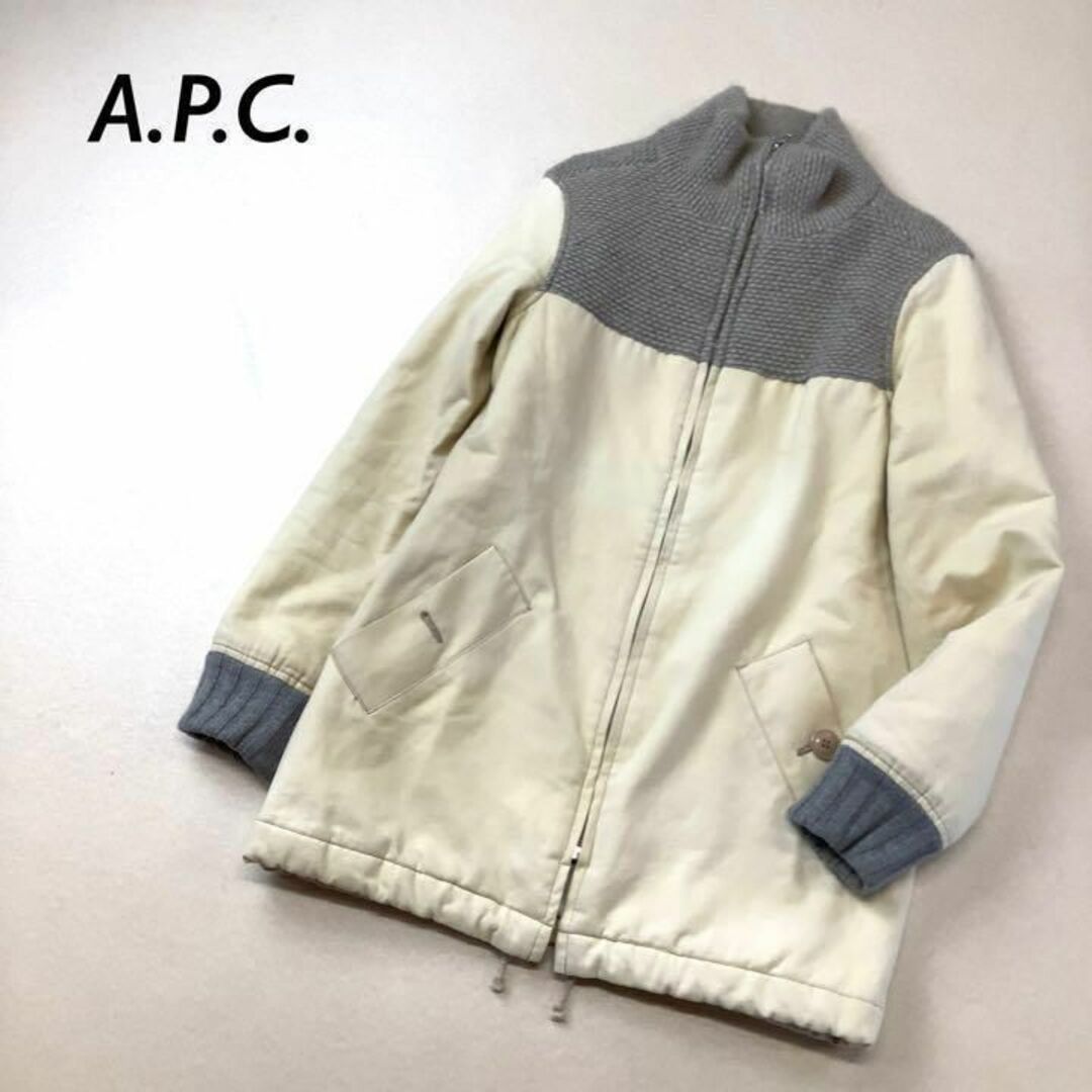 A.P.C. 異素材 ドッキング ジップ コート アイボリー グレー