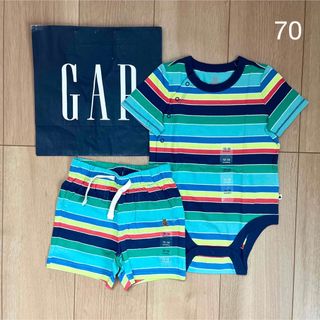 ベビーギャップ(babyGAP)の4 新品　baby gap 半袖　ロンパース 70 80 前開き　ボディシャツ(ロンパース)