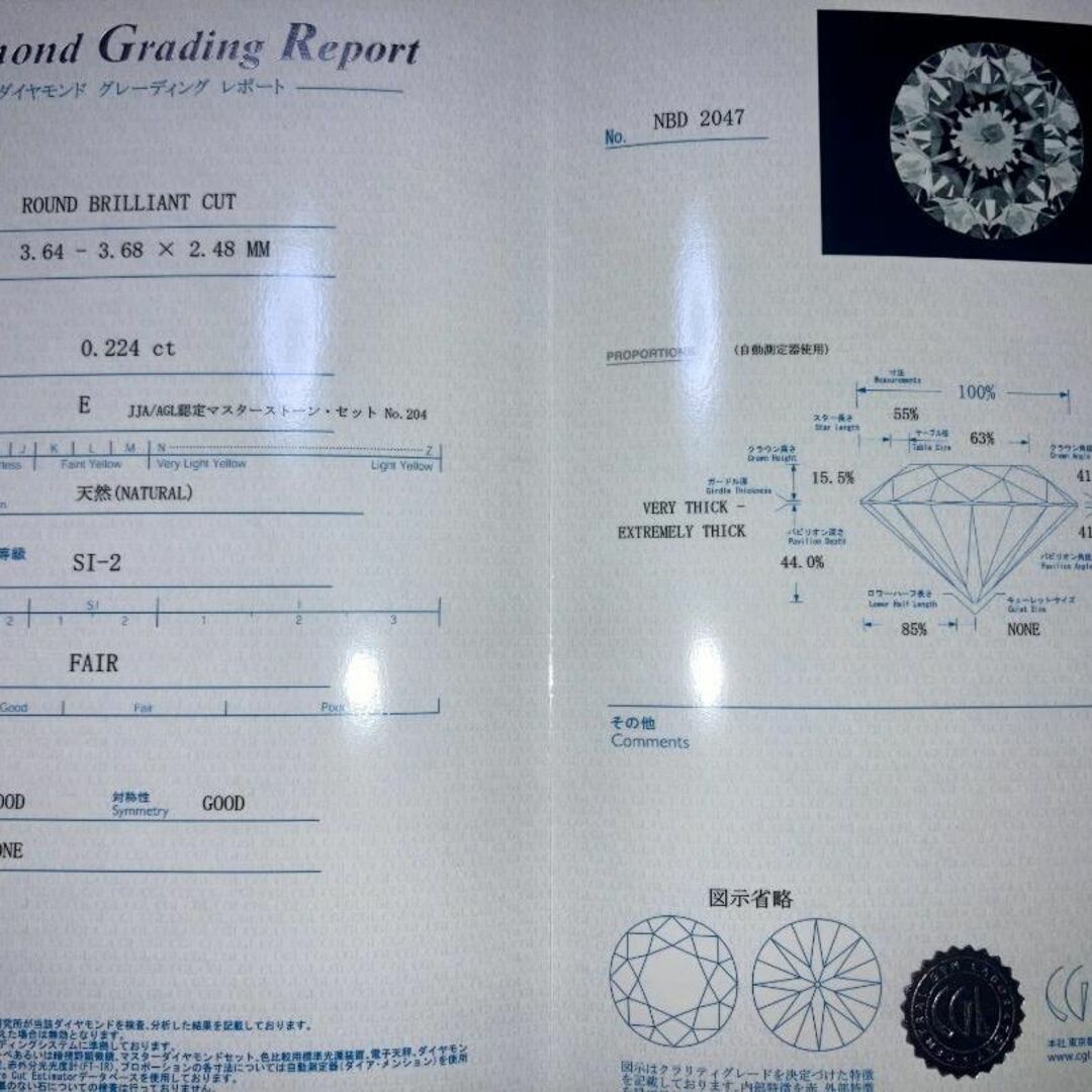 新品　ダイヤモンドルース　０．２ｃｔ　Ｅ　ＳＩ２　中央宝石研究所