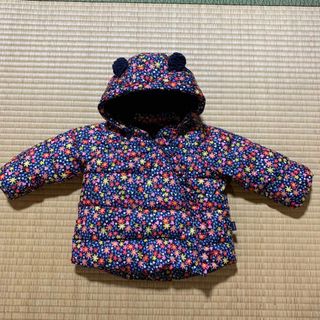 ベビーギャップ(babyGAP)のBabyGAP 耳付き🎵花柄ダウンジャケット　ネイビー　12-18m 80cm(ジャケット/コート)